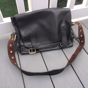 Genuine leather brown laptop shoulder bag
